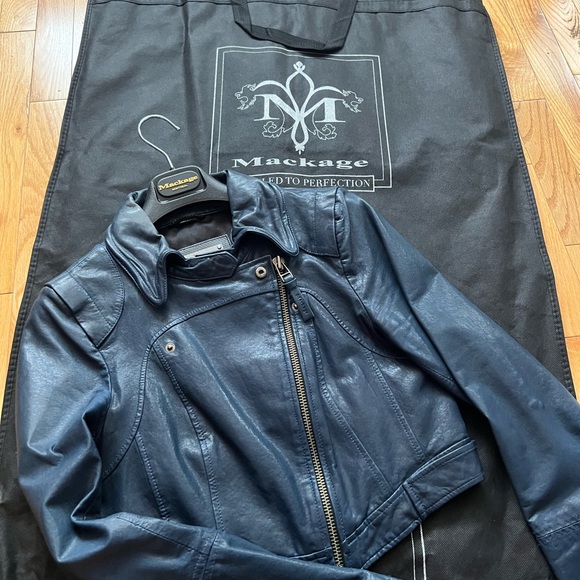 Cobalt blue Mackage, leather jacket. - Picture 7 of 11